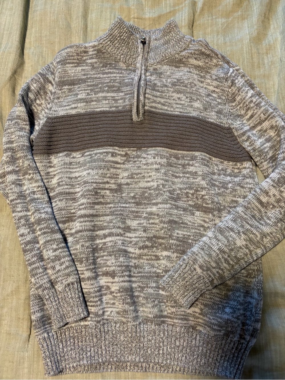 Retrofit Marled Gray Half-Zip Sweater with Ribbed Chest Panel